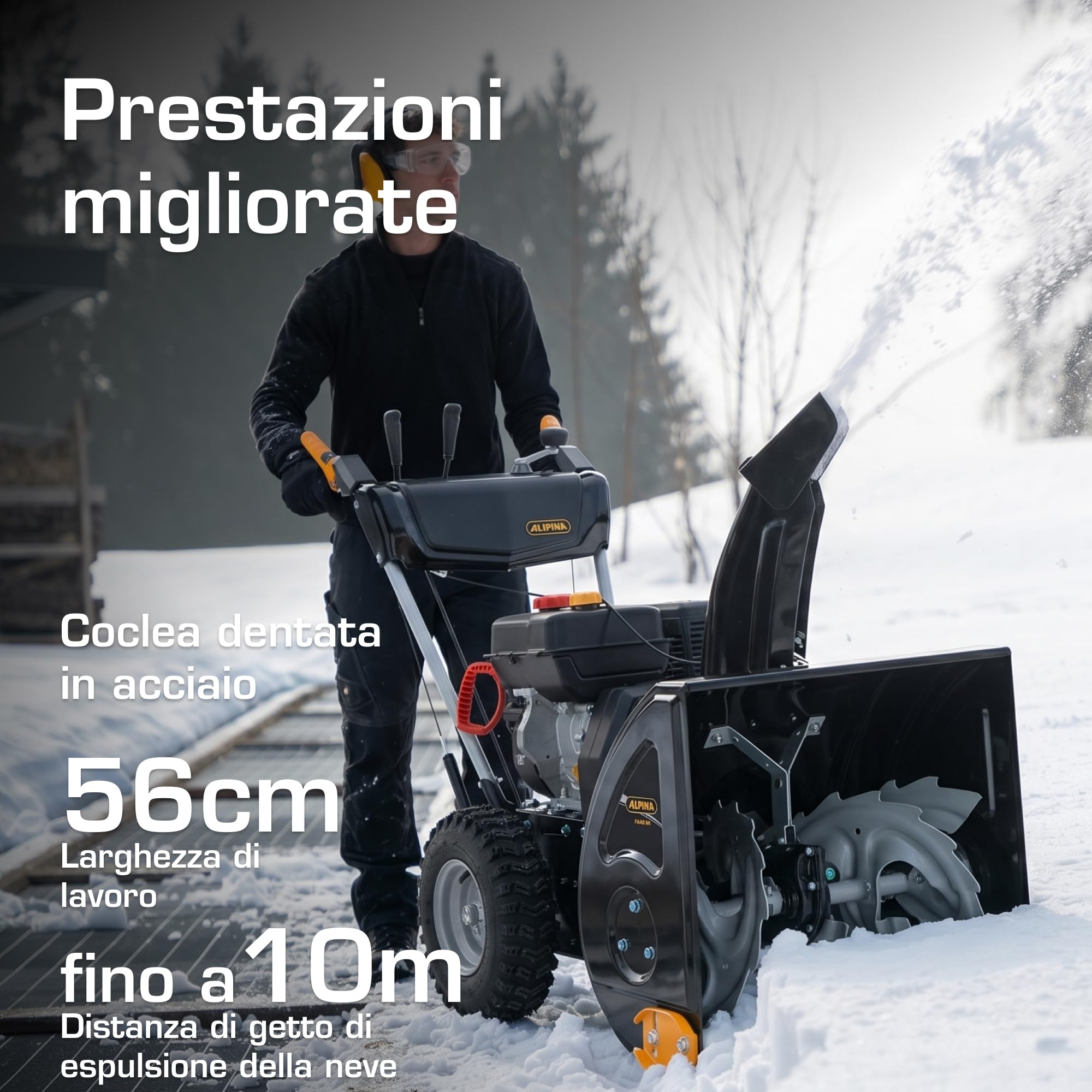 Alpina AS 56 P Spazzaneve a Scoppio, 212 cc, 56 cm – Sistema Doppio Stadio, 5 Marce Avanzamento + 2 Retromarcia – Per Vialetti e Aree Medio-Grandi