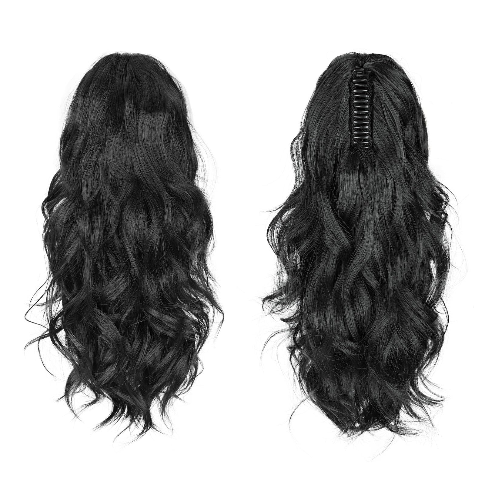 Condition photo showing New/Like New for lommel ponytail extension, claw clip ponytail extension for women long wavy pony tails hair extensions fluffy natural looking synthetic 16 inch clip in ponytail hairpiece for daily use(black)
