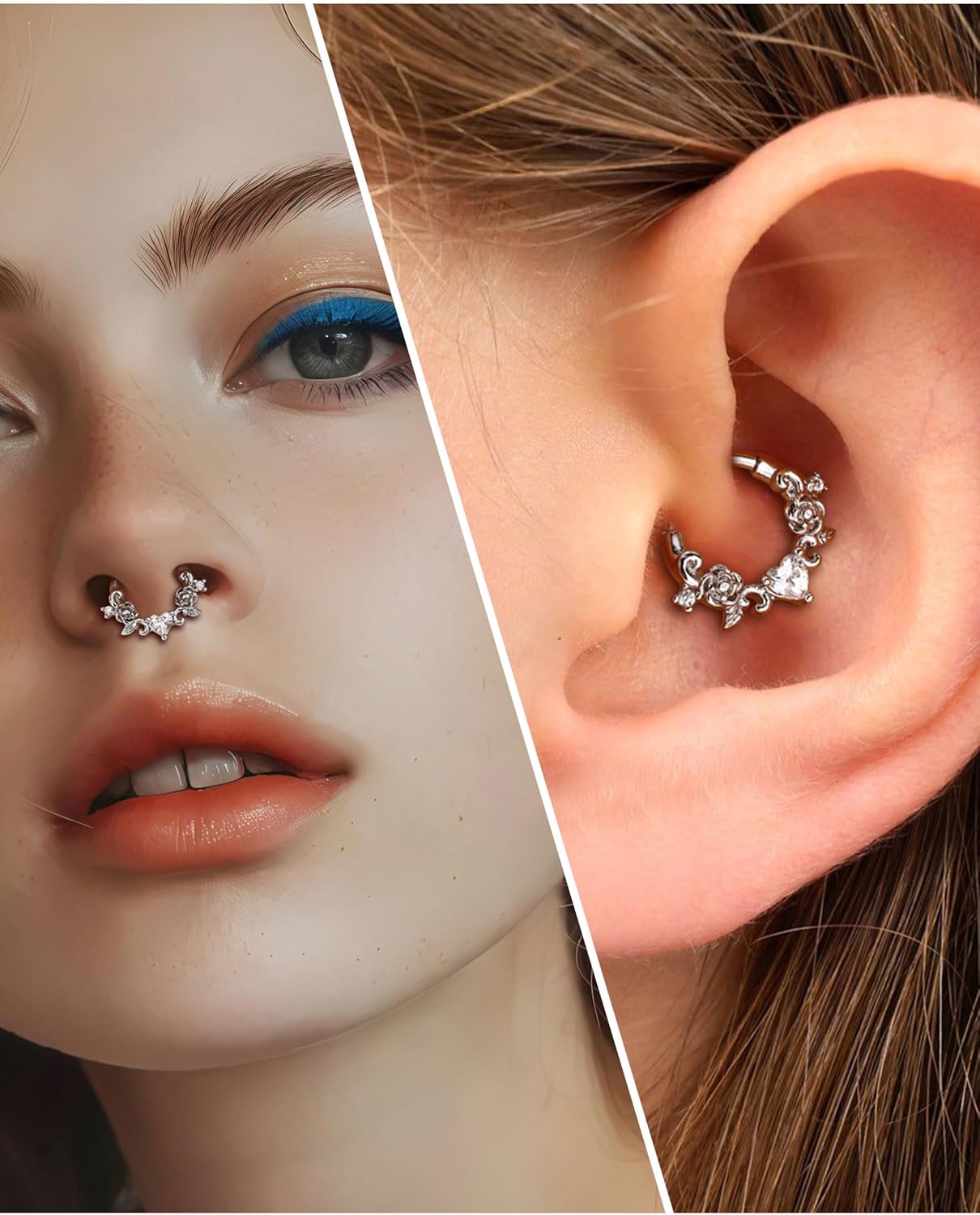 Jewseen Floral Heart Zircon Septum Clicker Surgical Steel Tragus Rook Helix Conch Cartilage Earring 16G Piercing Jewelry - Image 6