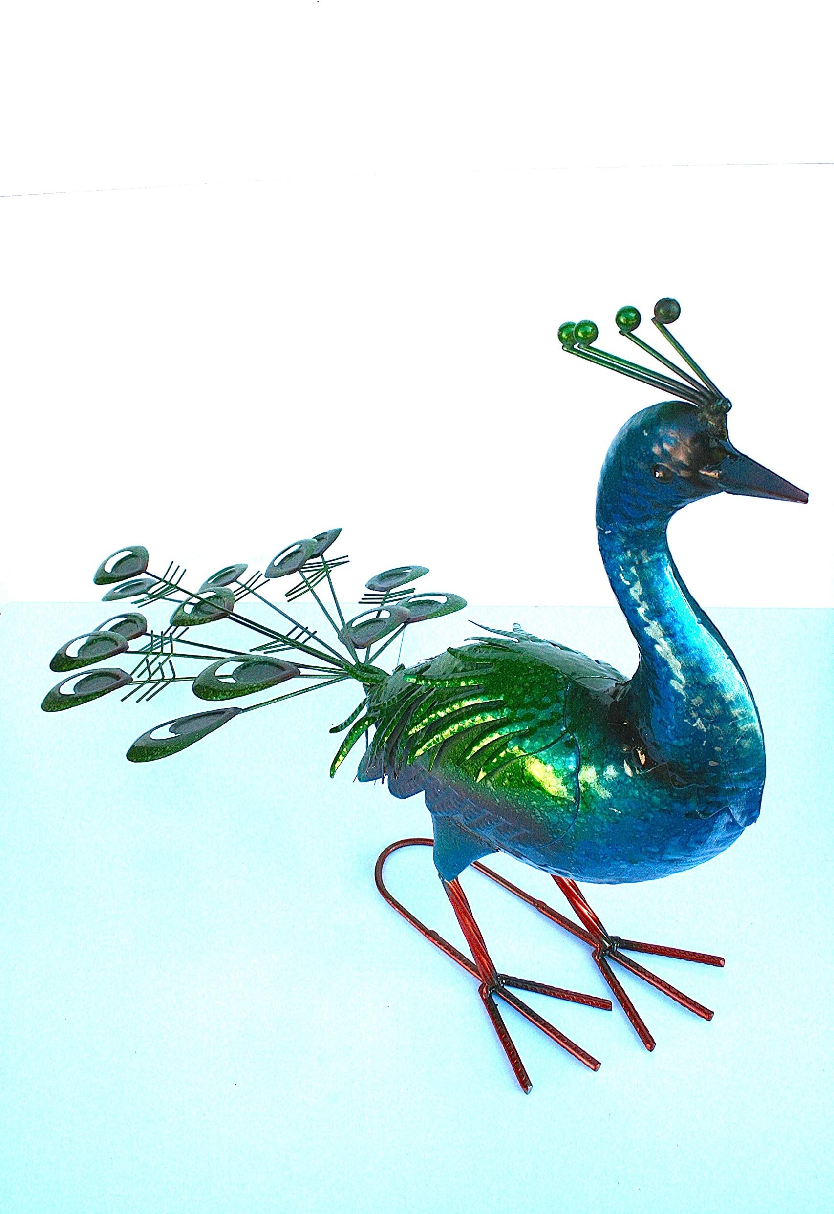 New** Exotic Large Vibrant Metal Peacock - Garden Ornament - Metal Animal Gift