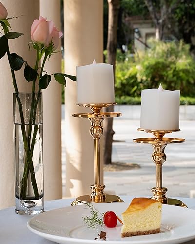 Miniatura 7 de Juego de 2 velas parpadeantes sin llama de 3 x 3 pulgadas con luz LED de cera real de 600 horas con temporizador remoto, control para el día de San