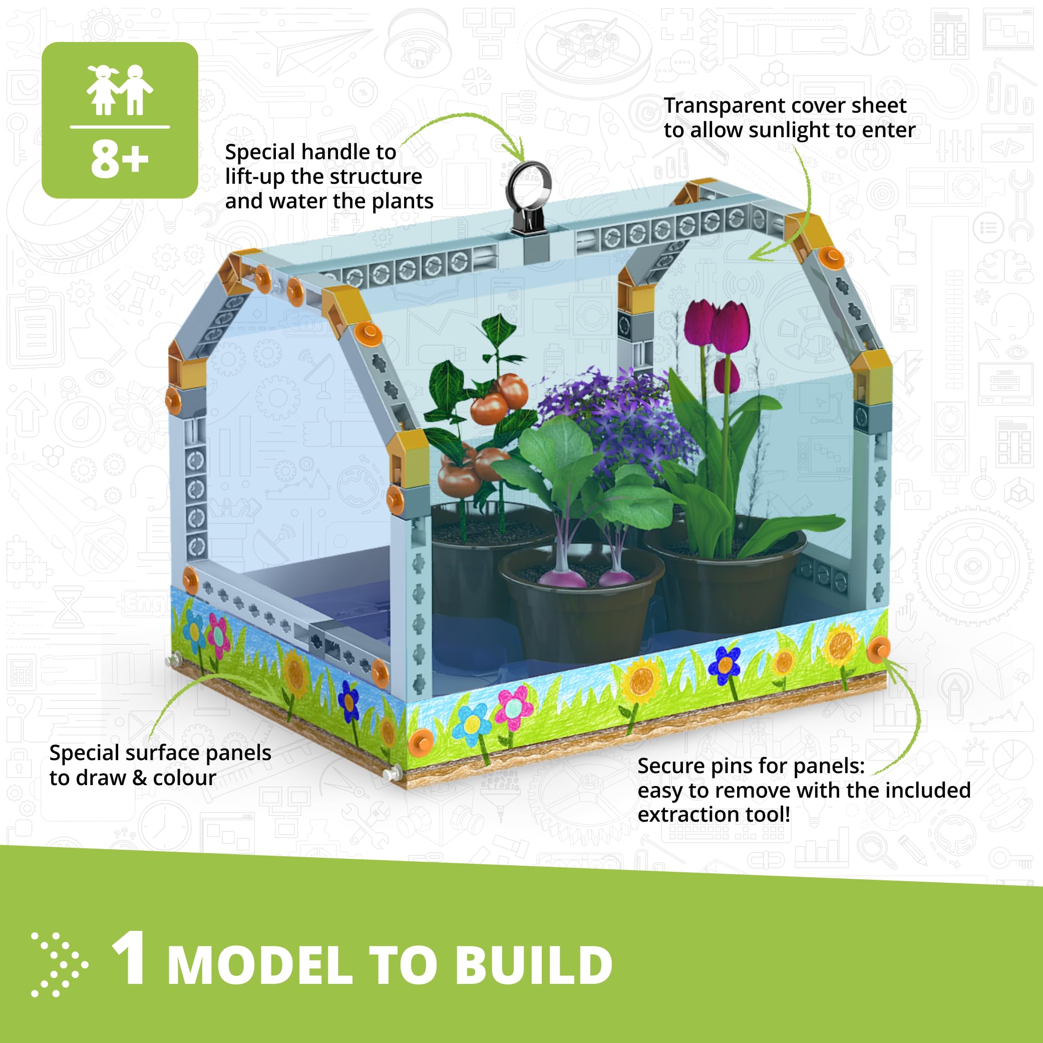 Engino: STEAM Labs Junior: How Greenhouses Work - Model Brick Building Set, Toybook Series, Experiment & Art Activities, Play & Learn Science, Kids 8+