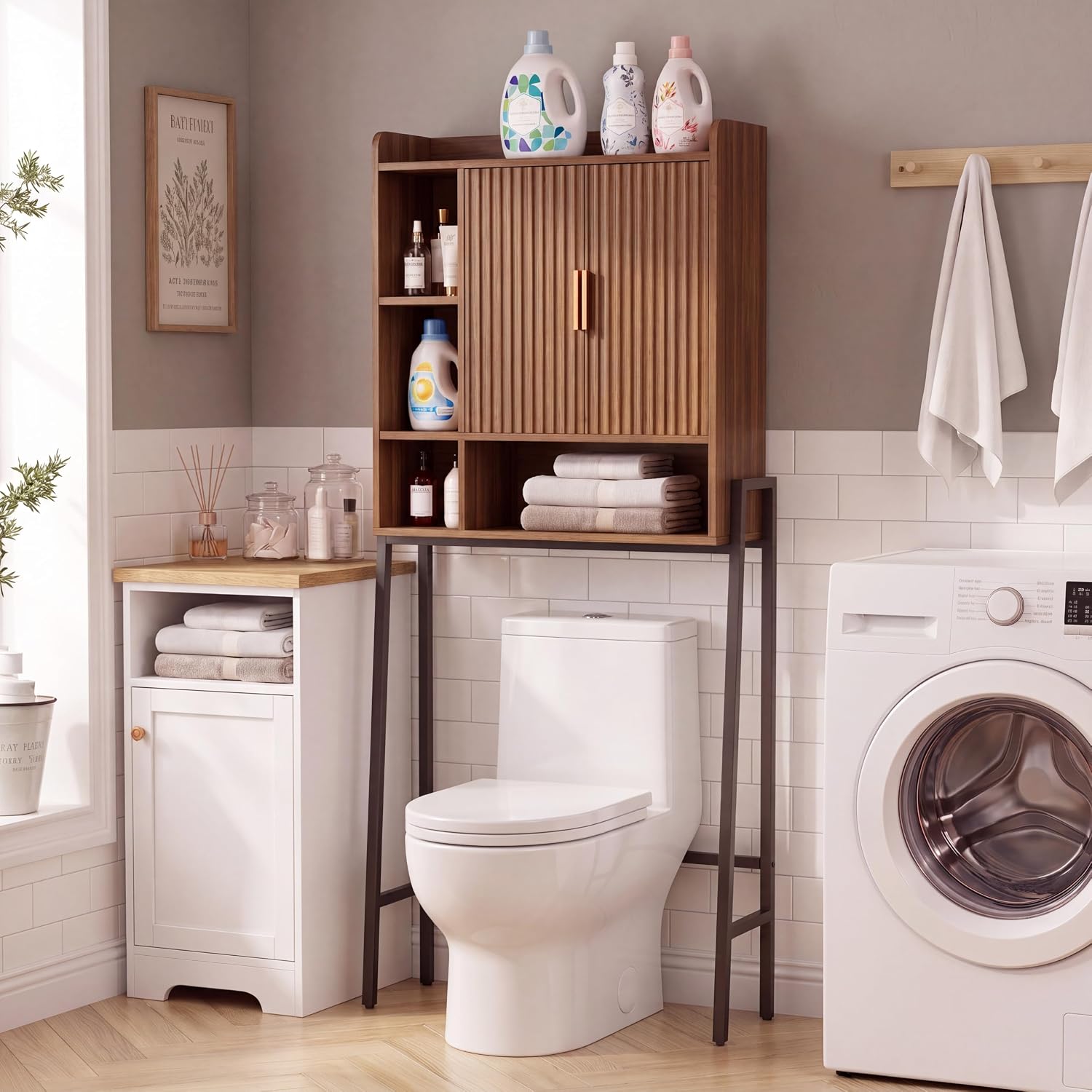 31"W Over The Toilet Storage Cabinet,Toilet Storage Cabinet, Walnut