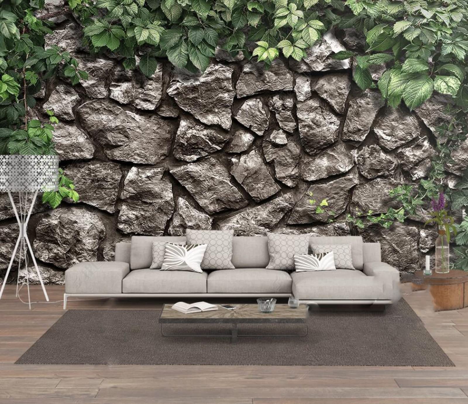 Papier peint 3D mur de pierres pour salon et chambre chaleureuse