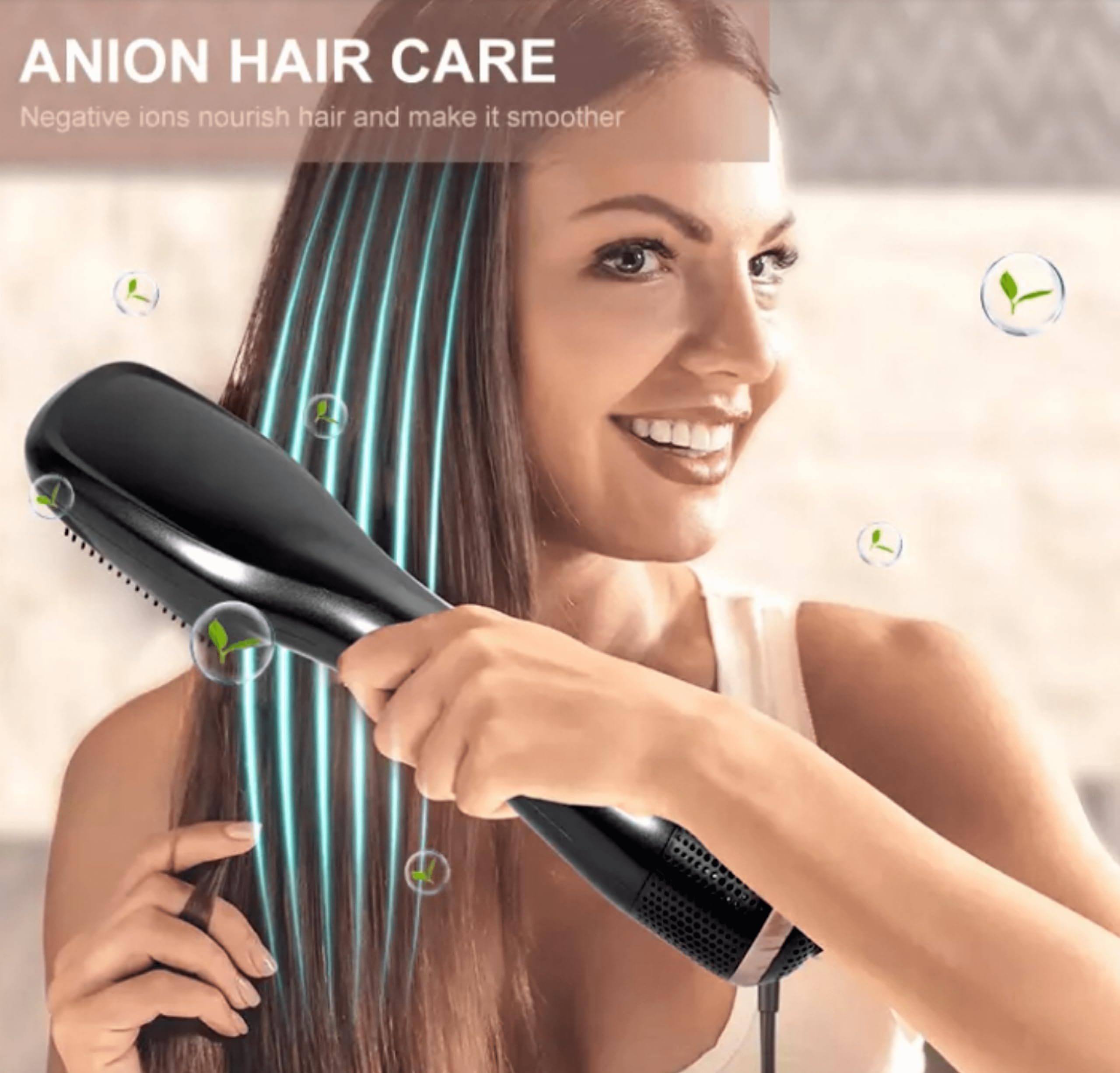 Lalano`S Cosmetics 3-in-1 Profi-Haartrockner & Glättbürste, 1200 W, Keramik-Ionen-Technologie, 3 Temperaturstufen & 2 Geschwindigkeiten, Styling ohne Frizz