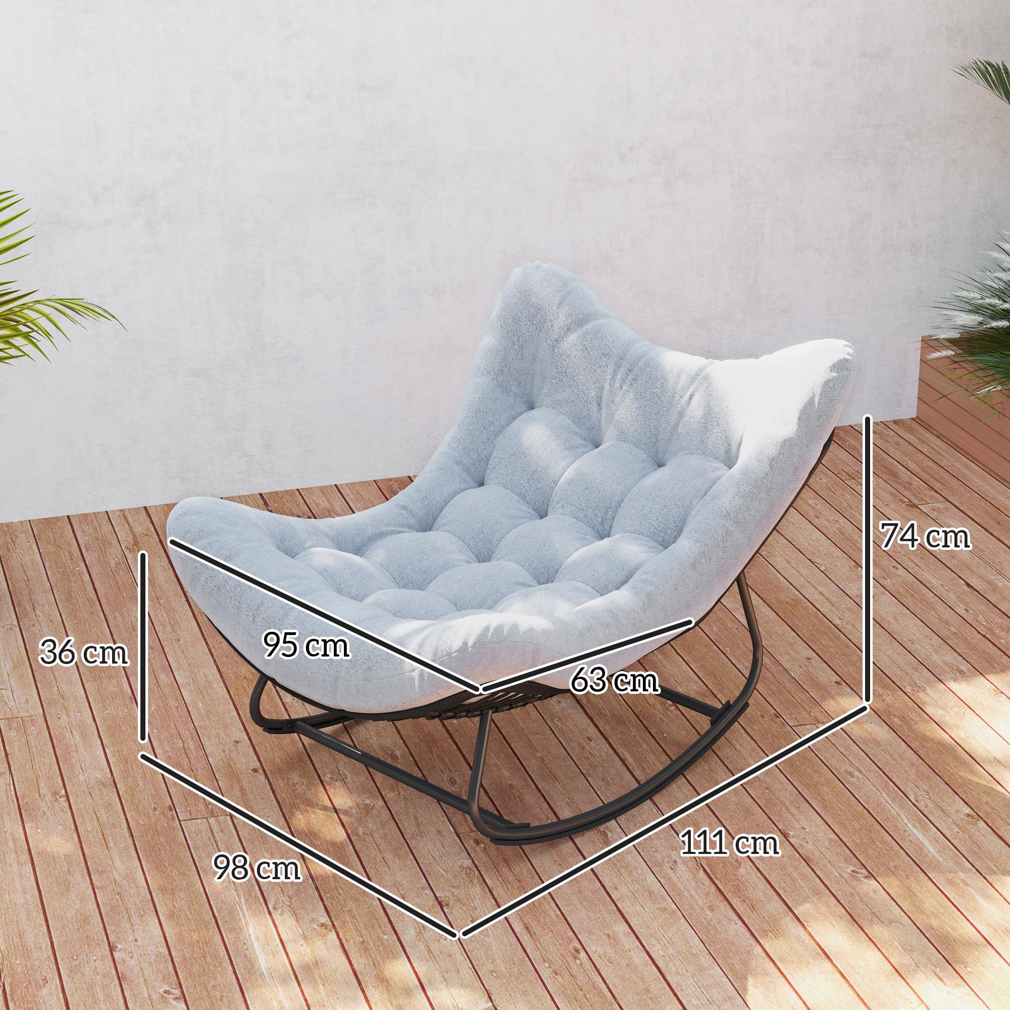 Outsunny Fauteuil à Bascule de Jardin, Chaise à Bascule en Forme d'œuf en résine tressée, Rocking Chair avec Coussin rembourré pour Jardin, Chambre à Coucher, Salon, Gris