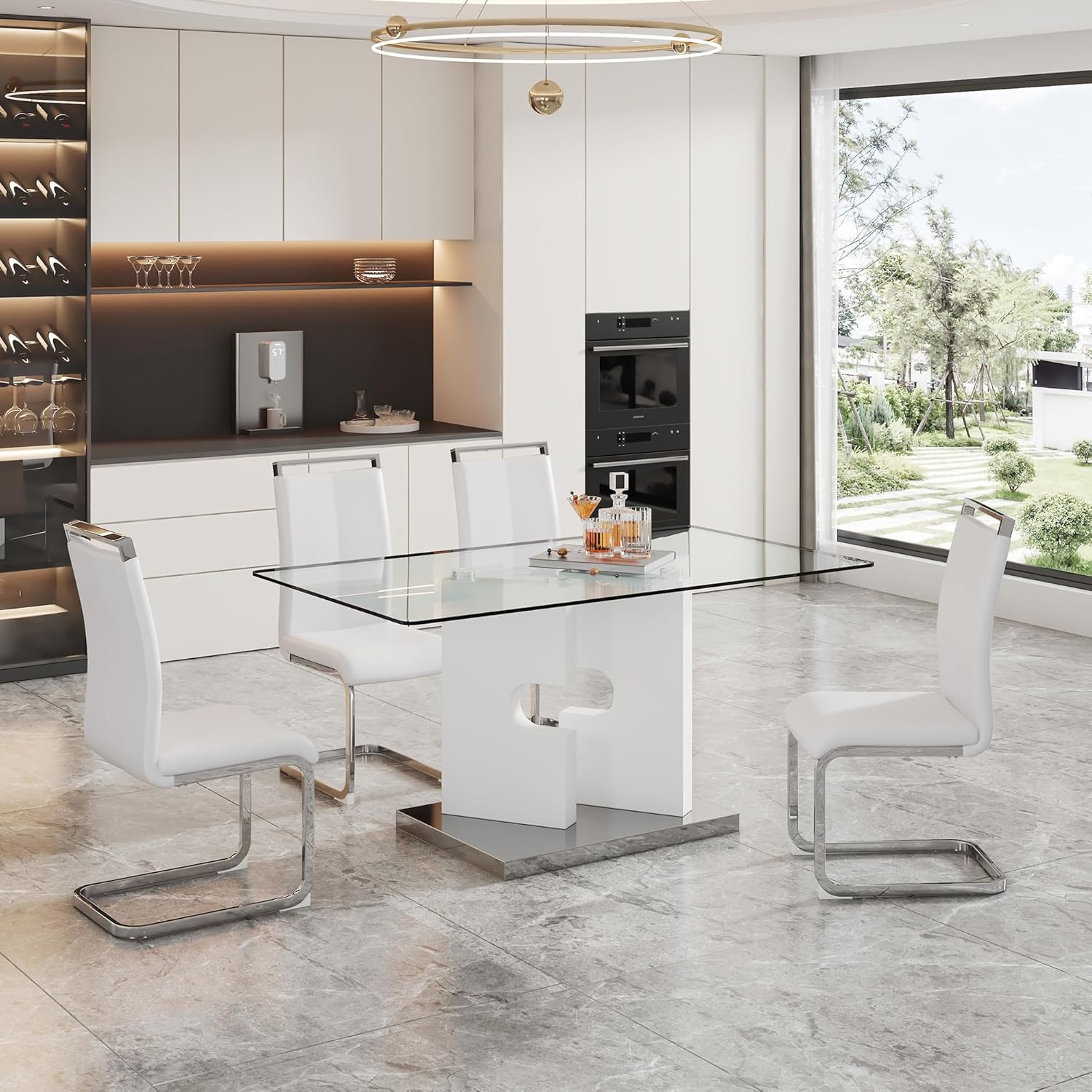 Amazon.com - NYEESS Glass Dining Table Set of 4, 63" Dinner Room Glass ...
