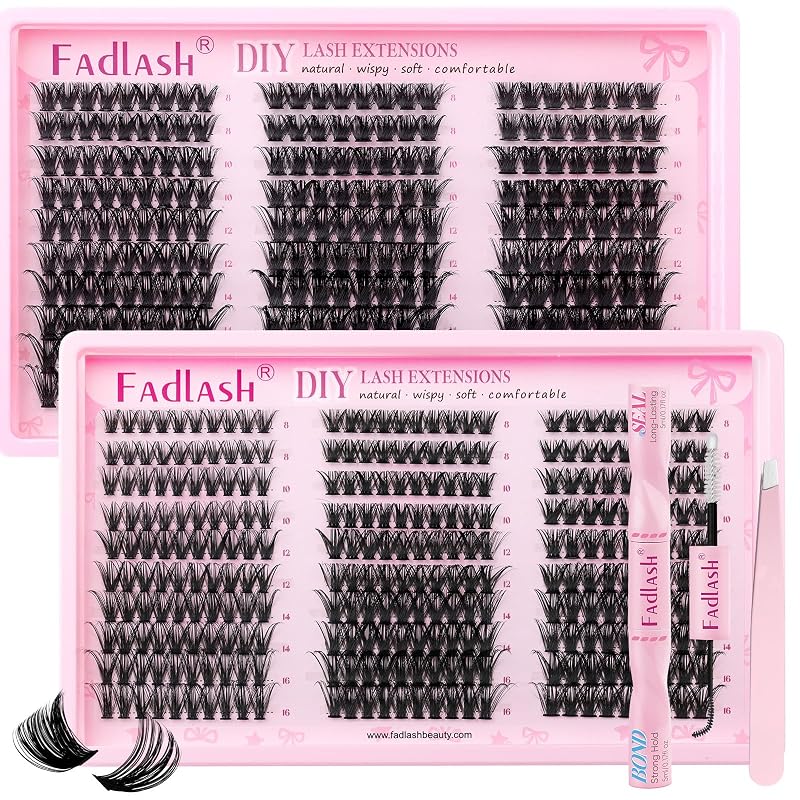 Kit de Cílios Postiços em Tufo FADLASH 530 unidades, Curvatura D, 40D-100D, 8-16 mm