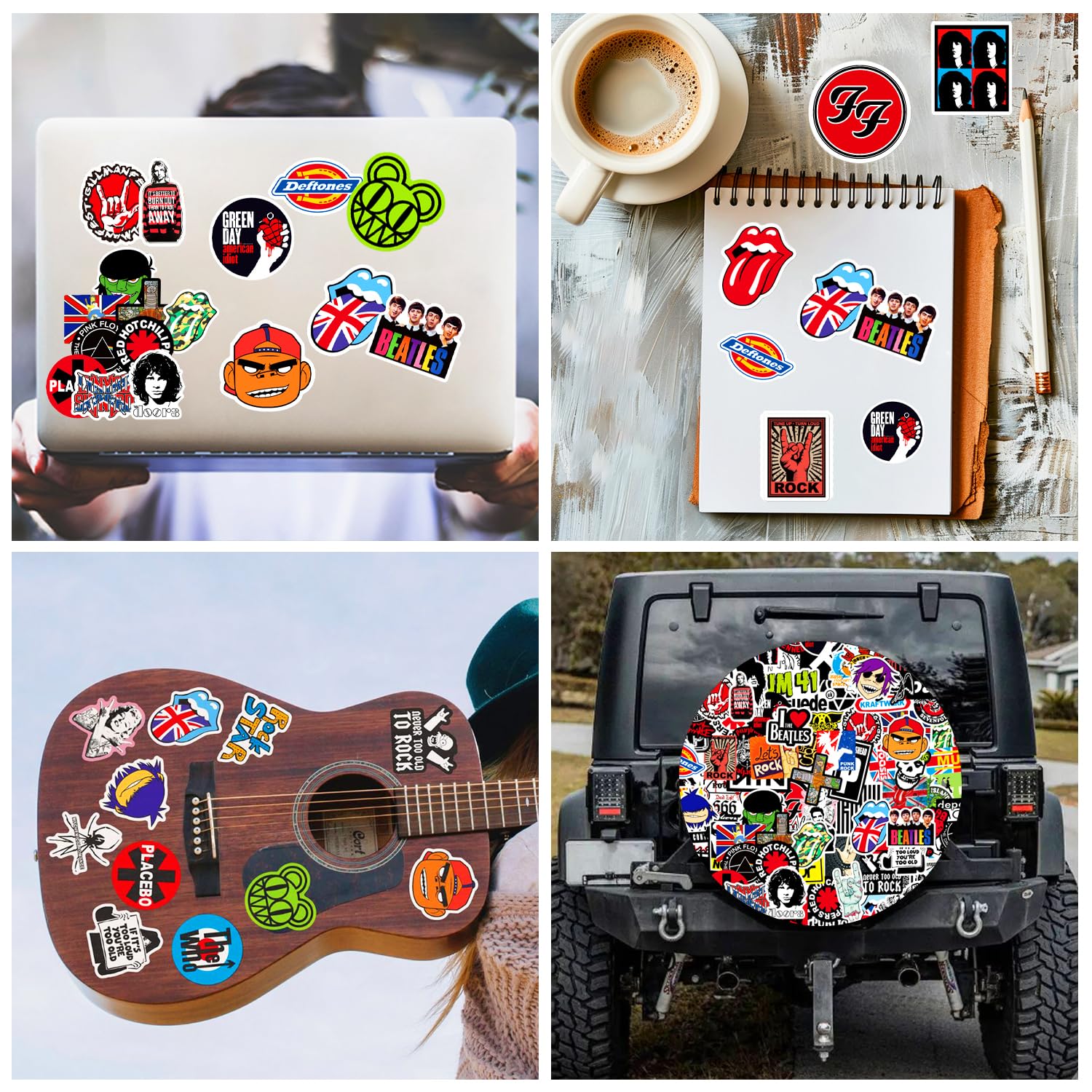204 Pezzi Adesivi Stickers Band Vintage, Rock Band Classici, Punk Cool Vinile Impermeabili Sticker Bici, Pc Valigia per Laptop Chitarra Bagagli Auto Moto Skateboard