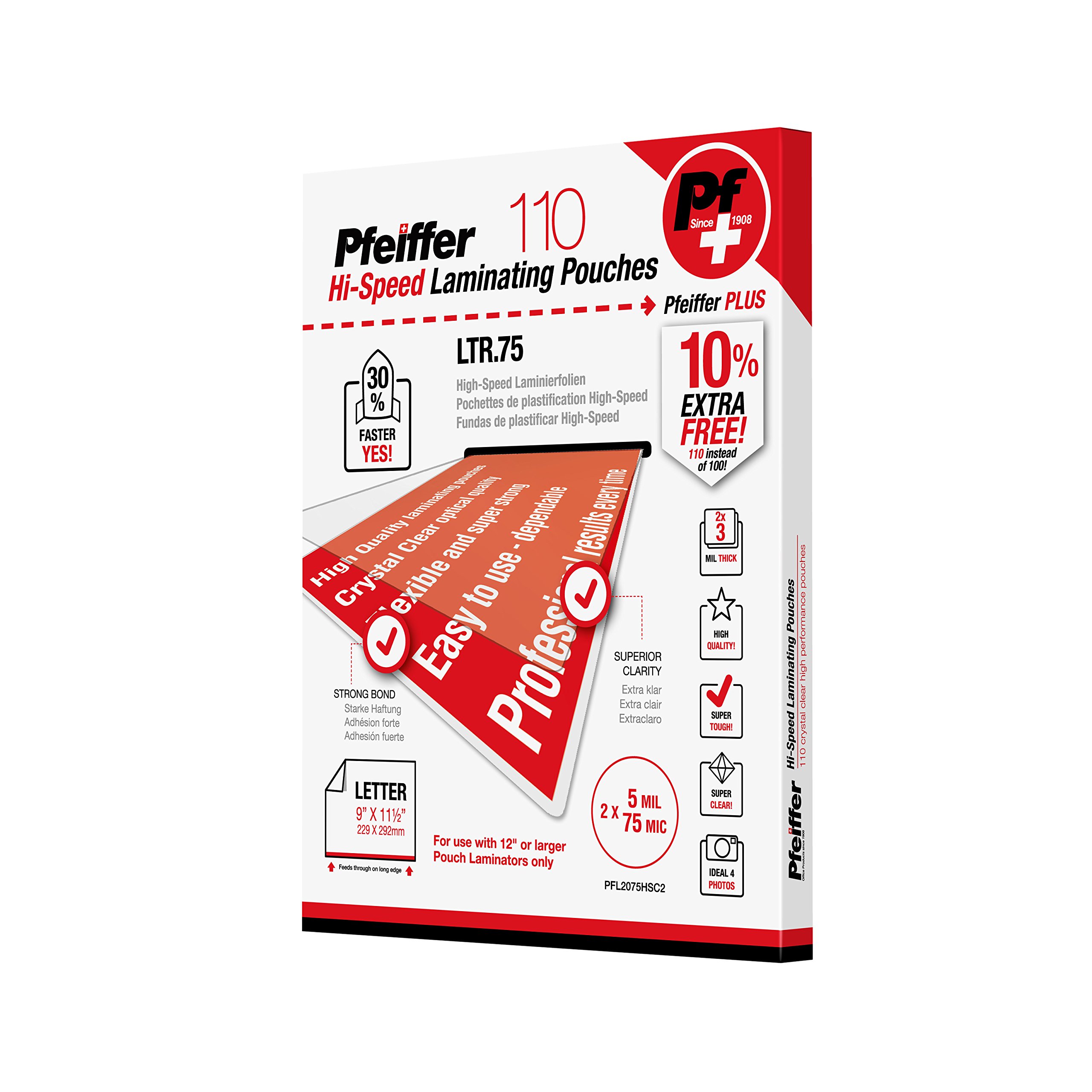 Pfeiffer HIGH-Speed Letter Size Laminating Pouches 3 mil (75 mic), 110-Pack (C) (PFL2075HSC2)