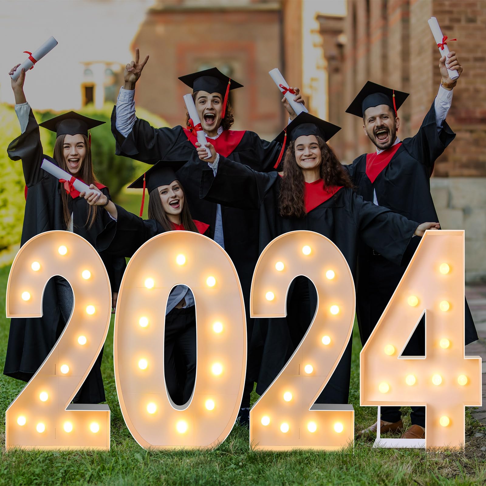 Retisee 4ft Marquee Number 2024 Light Up Mosaic Number Frame White Giant Number with Bracket Decoration for Balloons Flower Frame New Year Anniversary Wedding 2024 Party Supplies