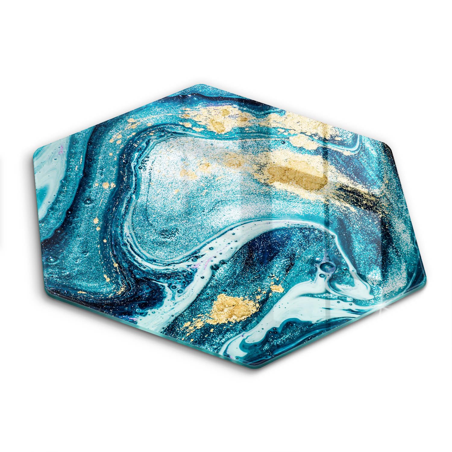 Planche à découper induction Wallfluent 40cm verre bleu abstraction gold