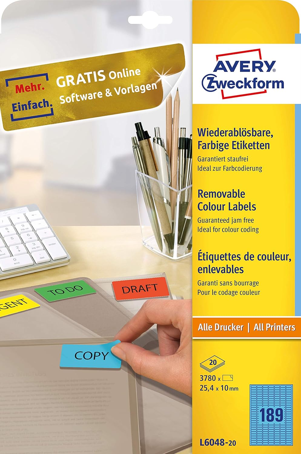 Avery Zweckform Labels 25.4 x 10 mm Removable Inkjet/Laser/Copier Blue