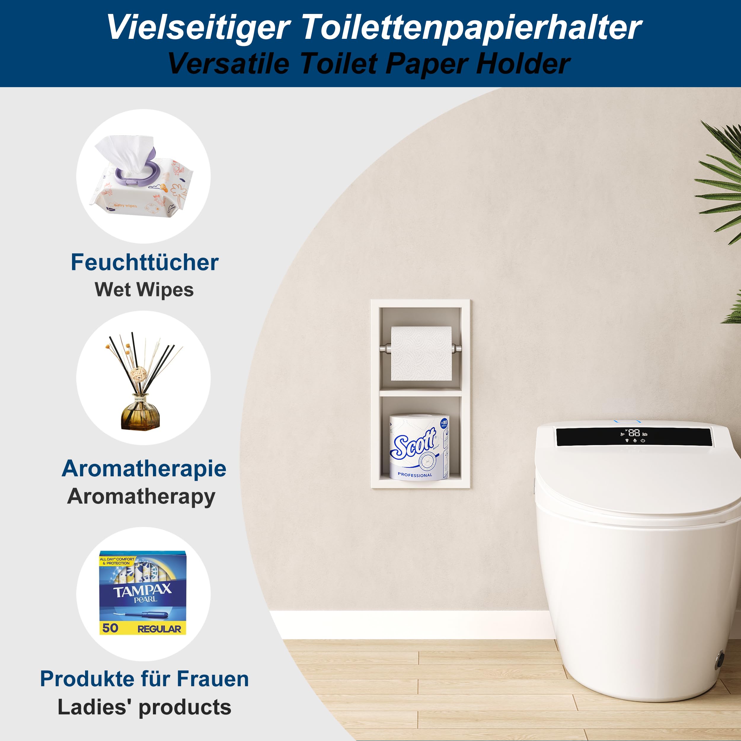 Inbouw Toiletpapierhouder RVS - Wandmontage, Strak Design voor de