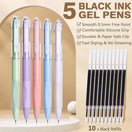 Miniatura 6 de 62 piezas de suministros escolares estéticos con bonito estuche para lápices, resaltadores pastel, bolígrafos de gel de tinta negra, kit de lápices