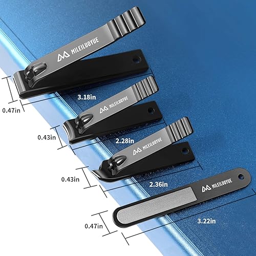 Miniatura 4 de Juego de cortaúñas de acero inoxidable negro y cortauñas oblicuo afilado y lima de uñas, 4 piezas, hombres y mujeres, adecuado para regalos.