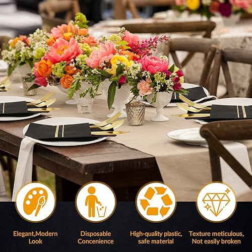 Miniatura 3 de Ireer Juego de 25 cubiertos de plástico con servilletas, juego de cubiertos de plástico para invitados, juego de cubiertos desechables con