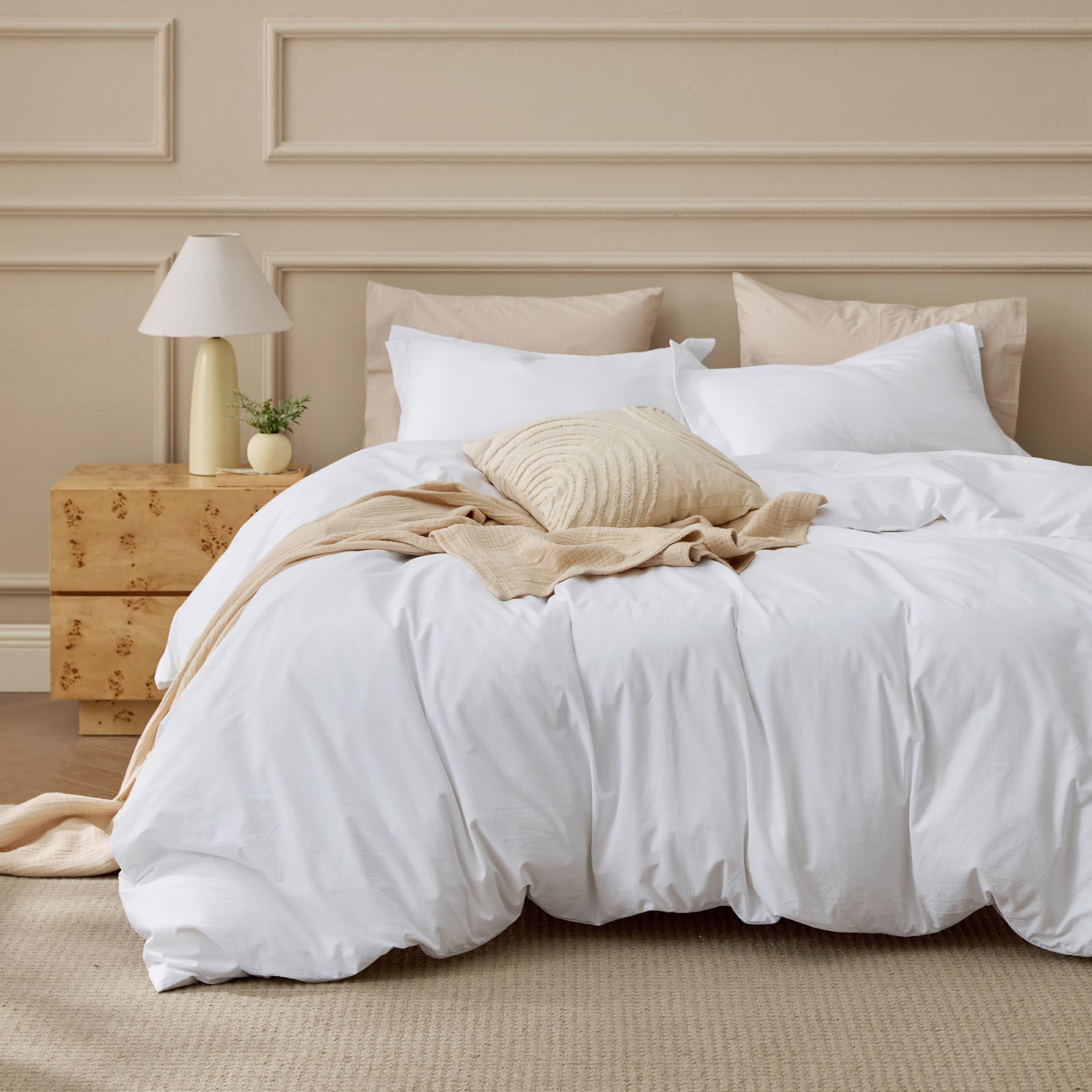 Photo 1 of Bedsure 100% Washed Cotton Duvet Cover Oversized King - Bright White Minimalist Cotton Duvet Cover Linen Like for All Seasons - Plain Simple Bedding Set (Bright White, Oversized King, 120"x98")