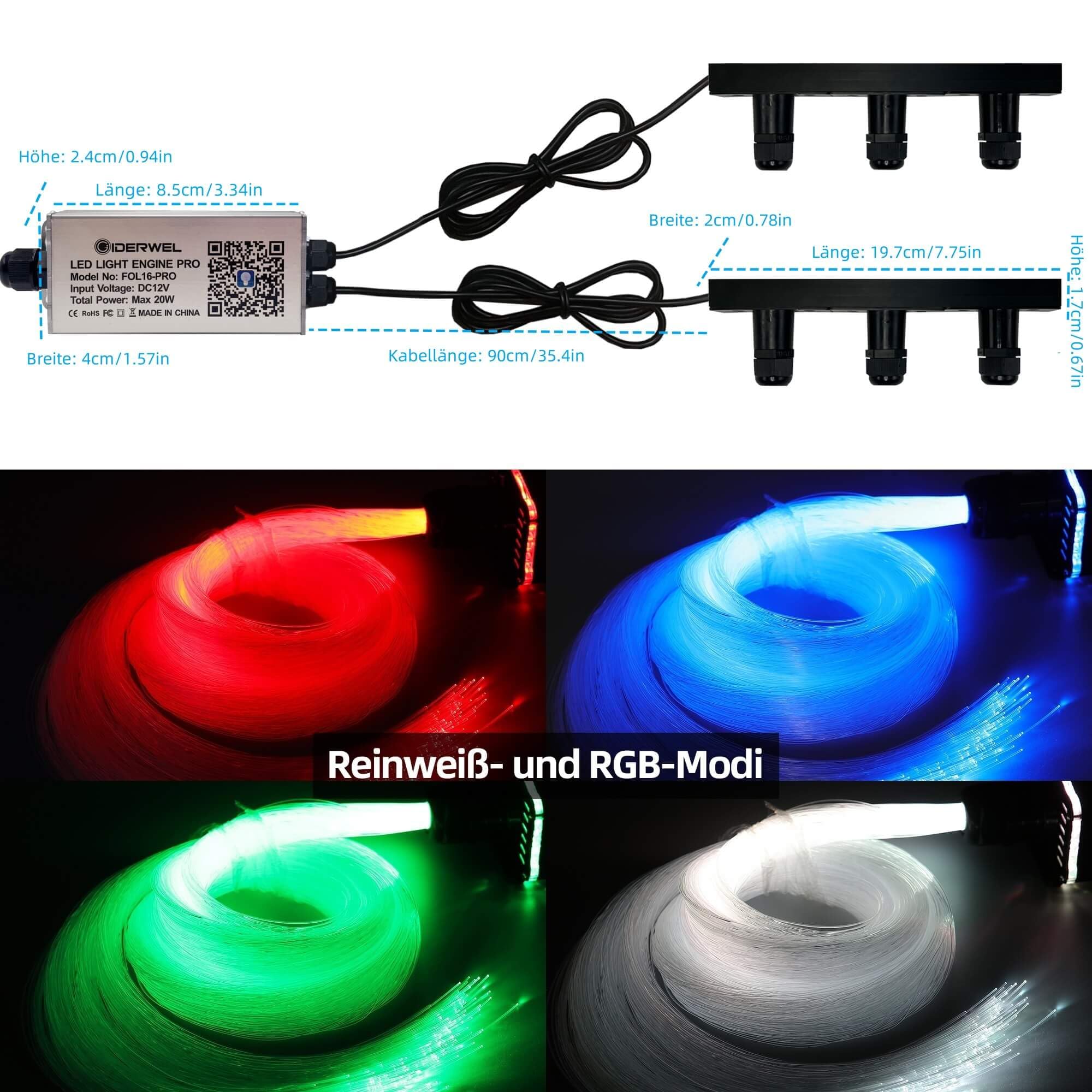 GIDEALED Twinkle Starry Sky Light de fibra óptica para coche y hogar, 600 unidades x 3 m x 0,75 mm Juego de luces de techo estrella con aplicación/control remoto RGBW Fiber Optic Light Music, función