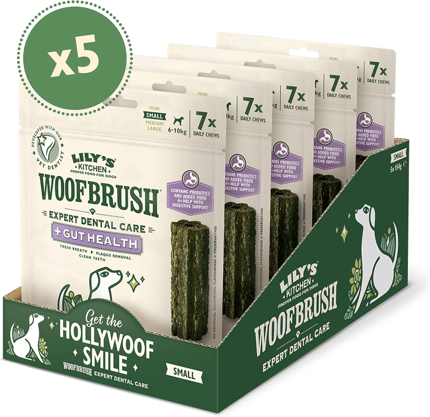 Lily's Kitchen Woofbrush Gut Health Dental Chew - Natural Dental Sticks for Small Dogs (5 Packs of 7 Chews) - Image 3