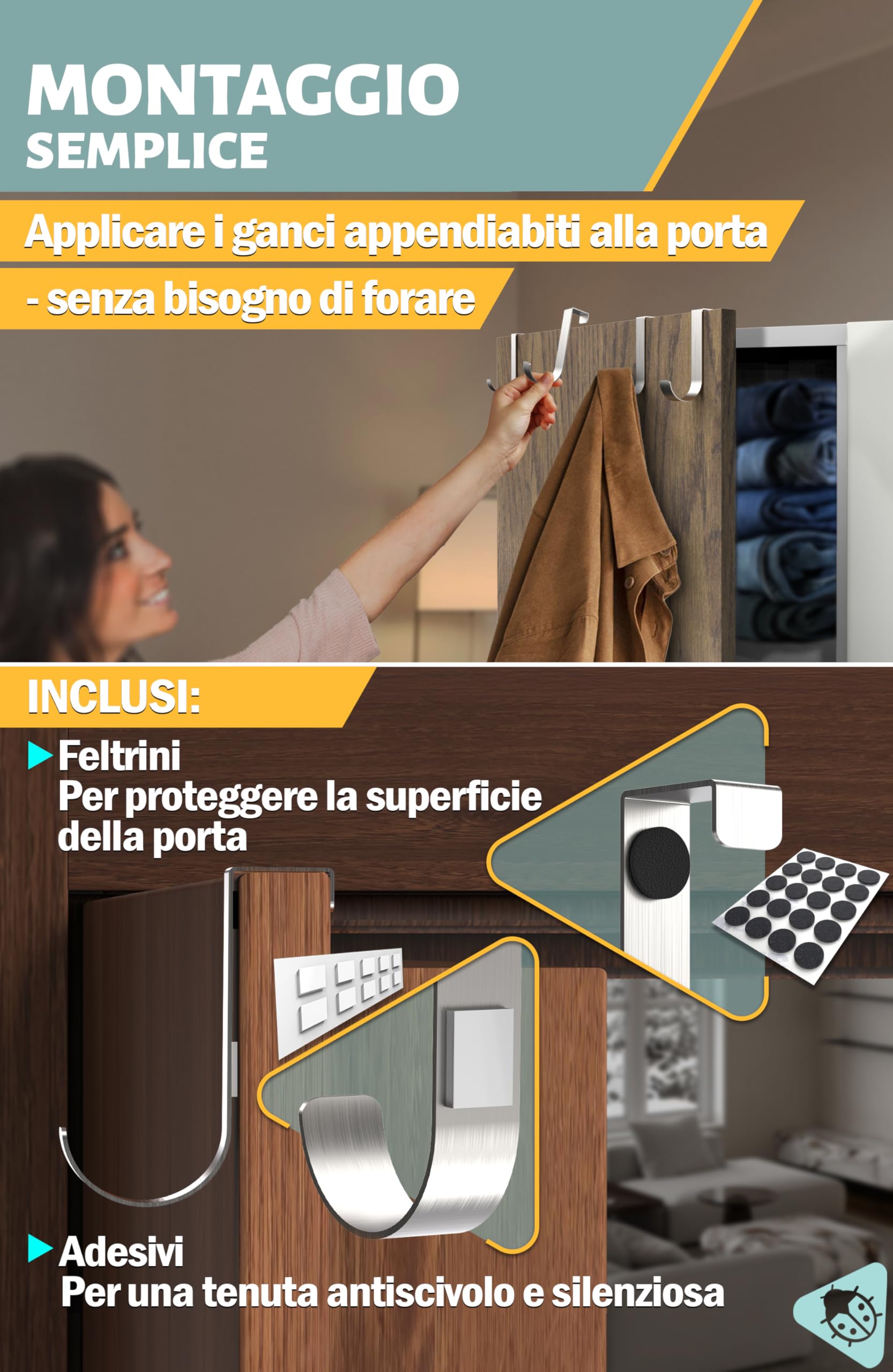 Accappatoio Bagno 1.6mm Set 10 Pezzi Gancio Porta Appendiabiti Stabile