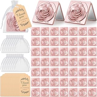 Novabright 150 Pcs Rose Compact Mirrors Bulk Sweet Quinceanera 16 Party Favors Include 50 Travel Portable Mirror 50 Thank You Tag 50 Organza Bag for Women Friends Appreciation (Rose Gold)