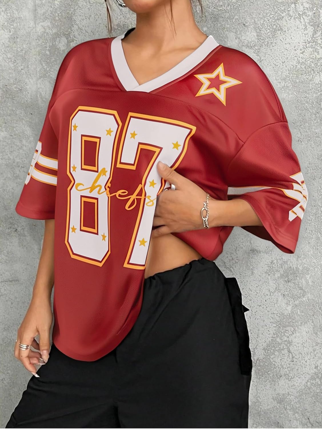 Oversized Jersey Shirts for Women Shirts Y2K Number Graphic Jerseys V Neck Cute Streetwear Tee Tops - Image 3