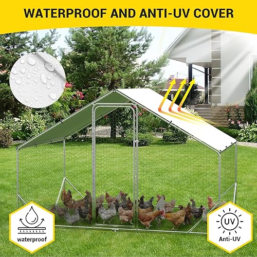 Miniatura 3 de GarveeLife Gallinero grande, gallinero de metal con cubierta impermeable anti-ultravioleta, jaula de aves de corral, corral de pollo al aire libre