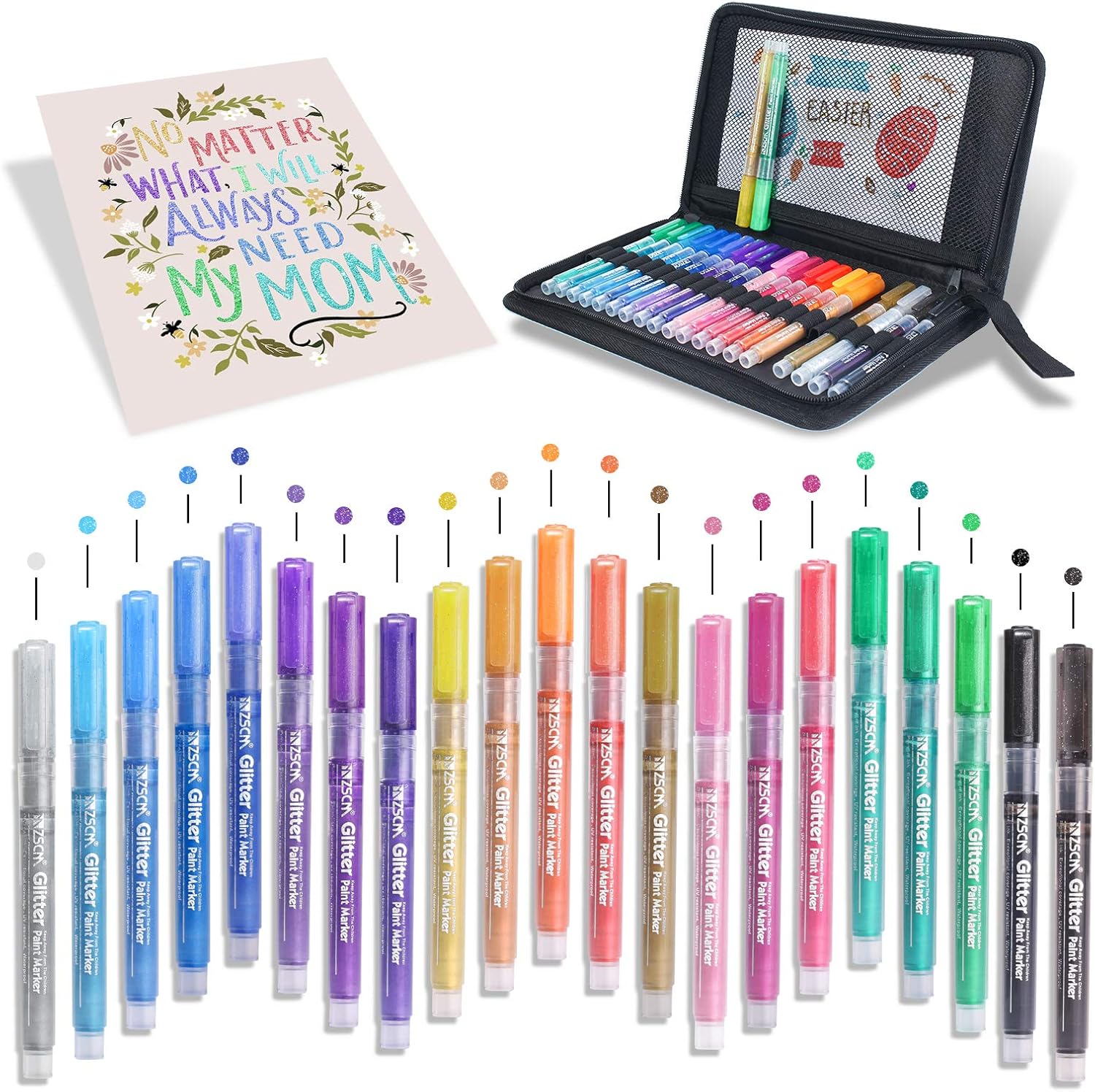 ZSCM 21 Colors Acrylic Glitter Paint Pens for Art, Chile Ubuy