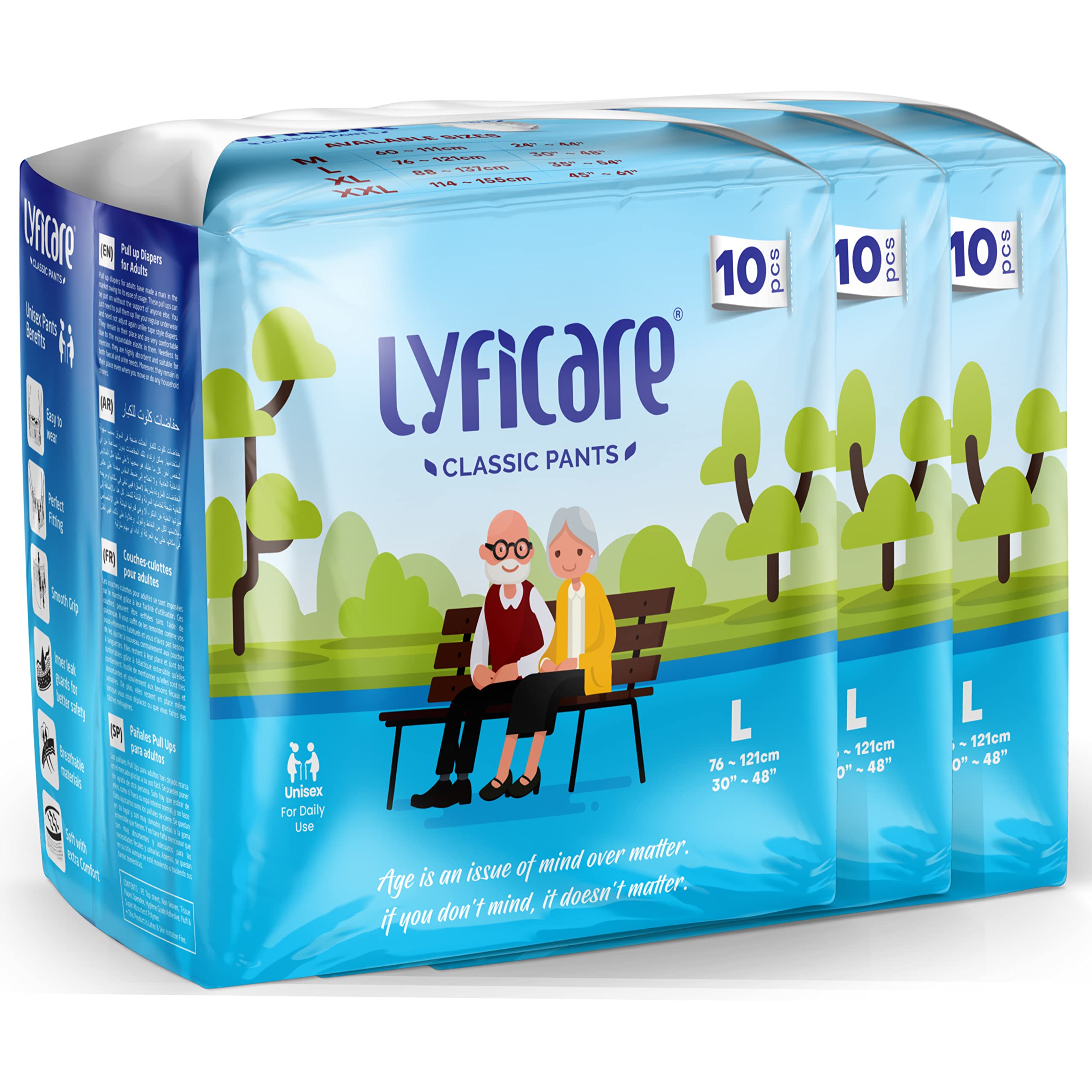 Lyficare Classic Adult Diaper Large Size (L) - 30 Units (Pack of 3) | Unisex Diapers Pants Style | Waist (75-100 cm) | Wetness Indicator, Super absorb, 360° Protection & 0% Leakage | For Men & Women-image-20
