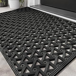 LUMI Outdoor Doormat 24x36, Front Door Mat Outside Entrance, Heavy Duty Rubber Welcome Exterior Door Mat Non Slip Waterproof, Outdoor Rubber Mats with Drainage Holes, Easy Clean Entryway Mats, Black