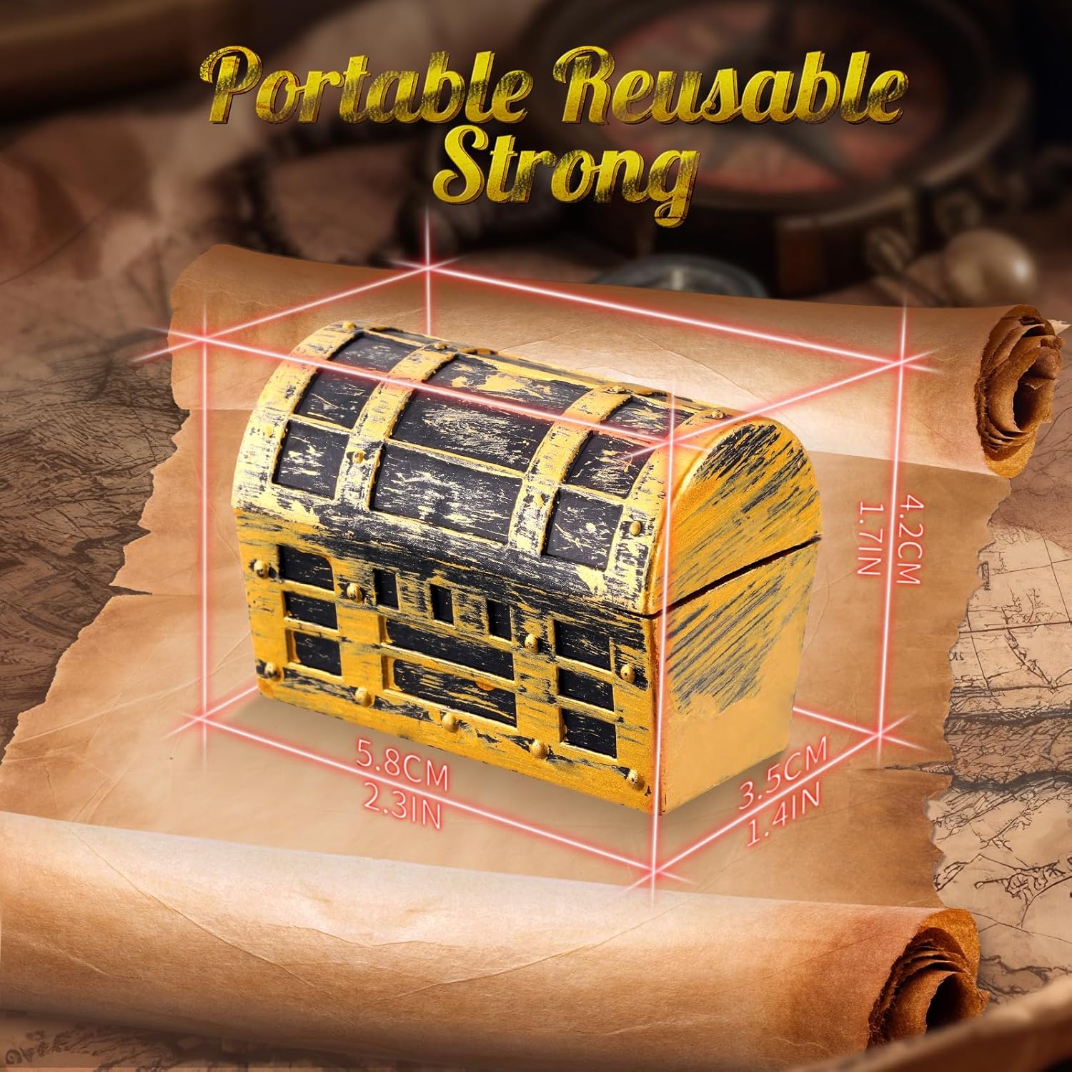 Thyle 100 Pcs Halloween Mini Plastic Pirate Treasure Chests with a Gold Finish Vintage Pirate Jewelry Box for Adults Birthday Halloween Party Favors Supplies(2.3 Inches)