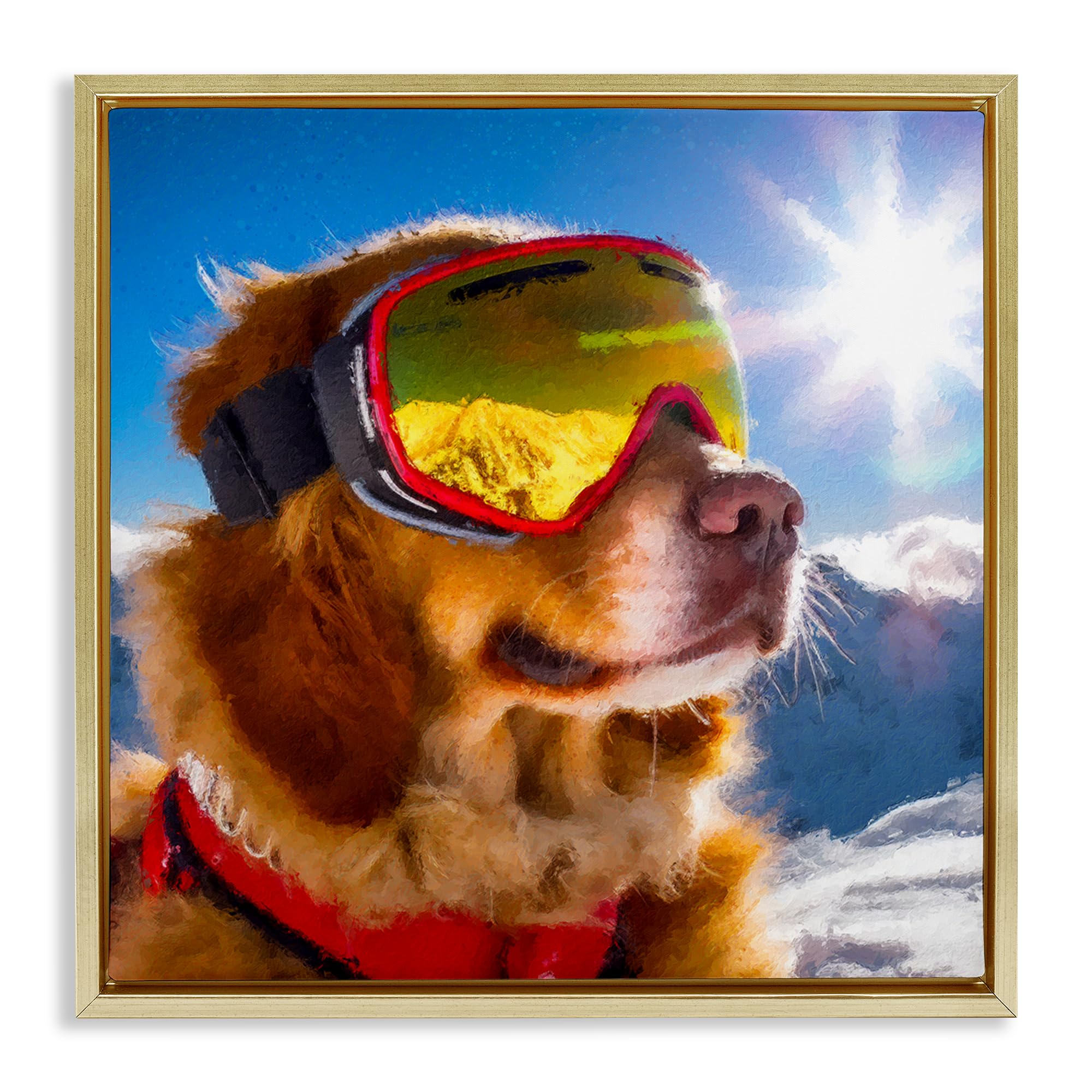 Stupell Industries Metallic Gold (Matte) 'Ski Goggles Retriever'| Floating Frame Canvas Art
