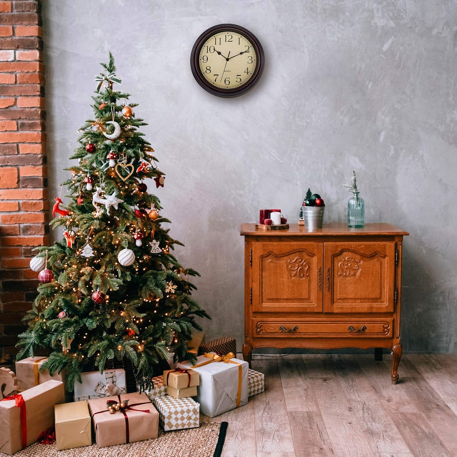 Foxtop Retro Silent Non-Ticking Round Classic Clock Quartz Decorative Battery Operated Wall Clock for Living Room Kitchen Home Office 12 inch (Bronze)