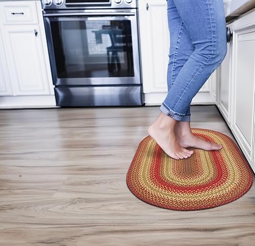 Homespice Cider Barn - Alfombra trenzada roja, mejora tu hogar con nuestra alfombra decorativa pequeña ovalada de 16 x 24 pulgadas, tapete de