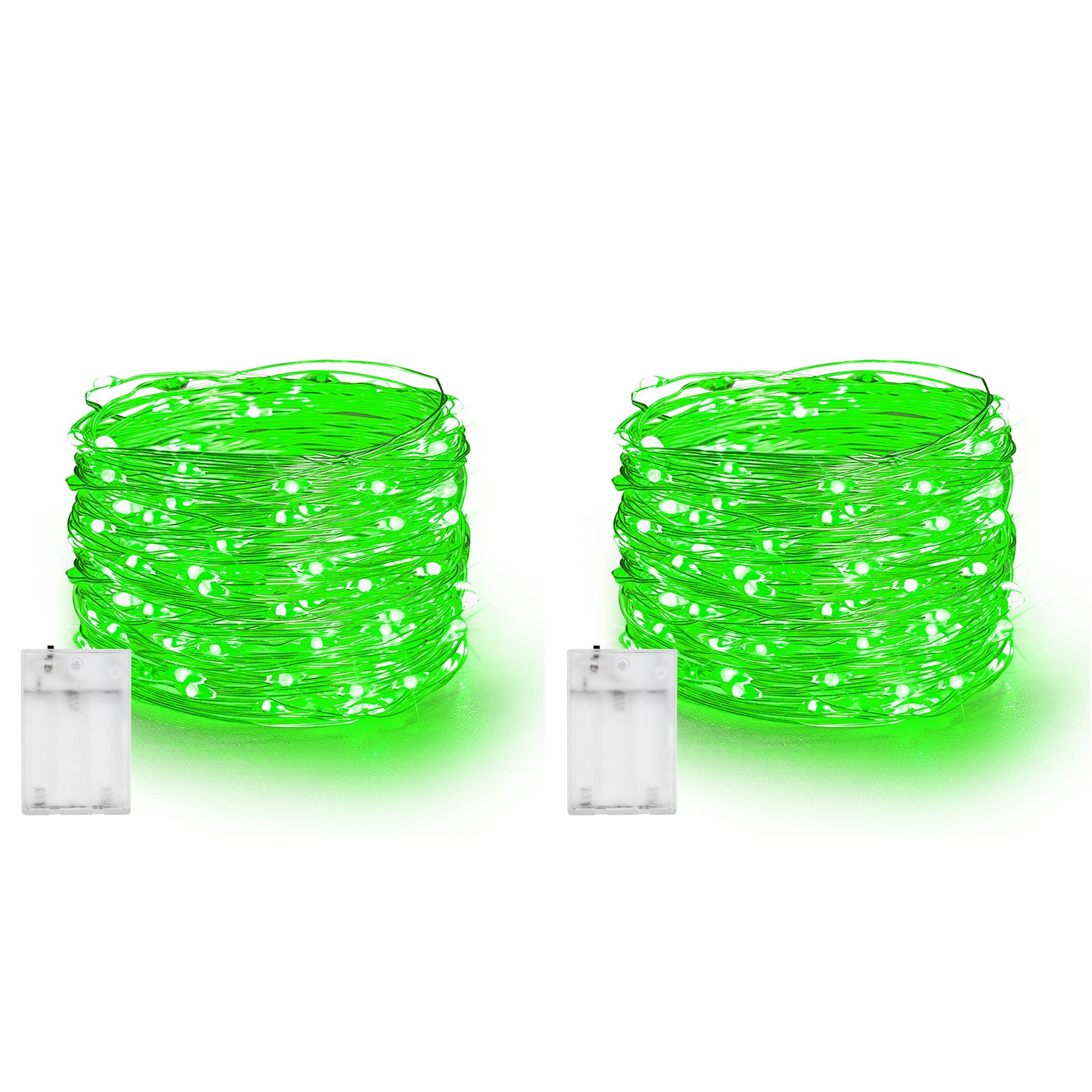 Dazzle Bright Fairy Lights Battery Operated, 2 Pack Total 40FT 120LED Silver Wire Waterproof String Lights, Christmas St. Patrick's Day Decorations for Indoor Outdoor Bedroom Yard Decor, Green