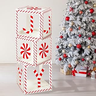 Cholemy 3 Pcs Candy Cane Decorations Merry Christmas Joy Boxes Christmas Transparent Boxes Xmas Balloons Decorations or Holiday Party Fireplace Home Decor(Classical Color,Candy)