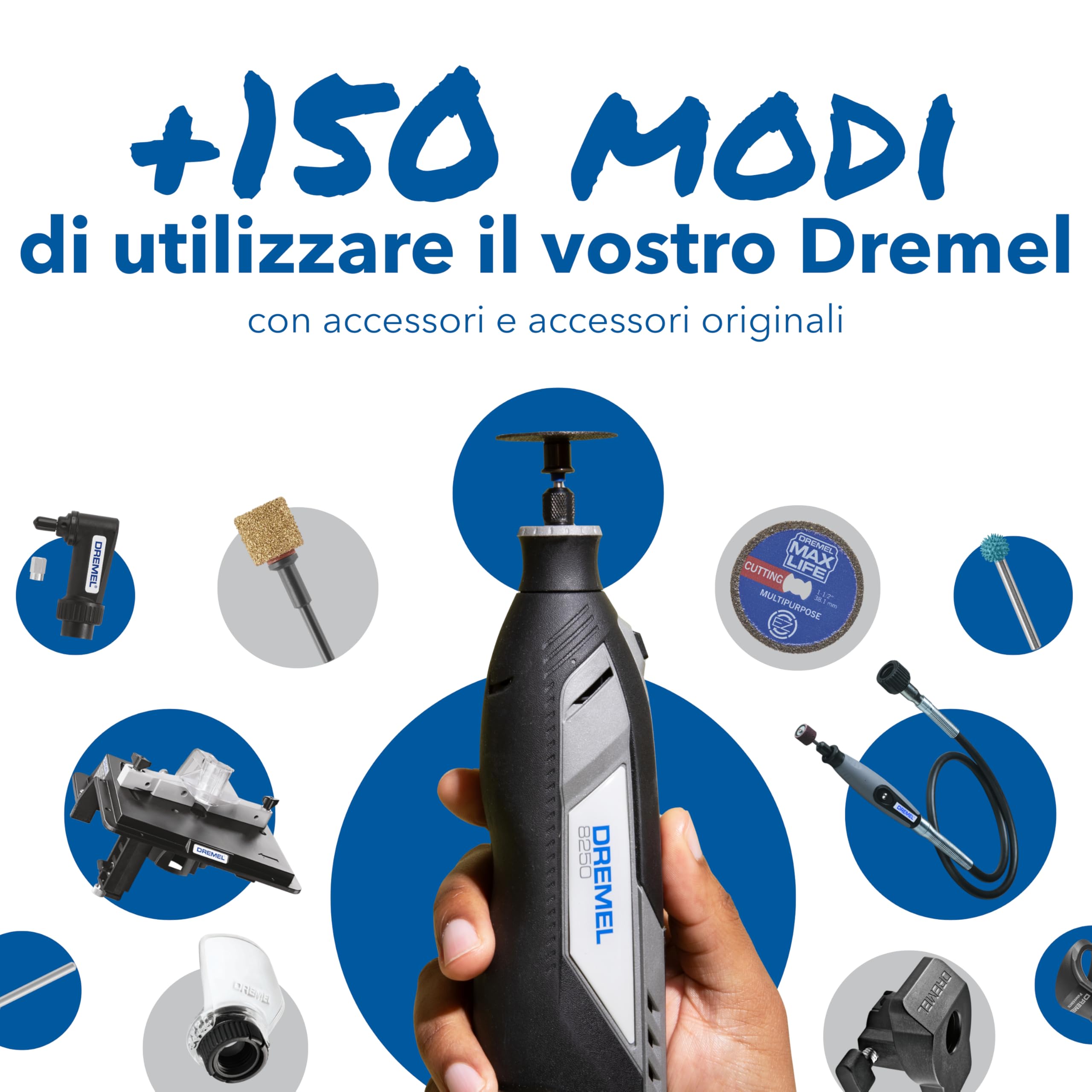Dremel 8250 Multifunzione Rotativo Senza Fili 12V Brushless 5.000-30.000 giri/min con Dremel Box, 65 Accessori, 5 Accessori Aggiuntivi, 2 Batterie+Caricabatterie per Smerigliatura, Foratura, Fresatura