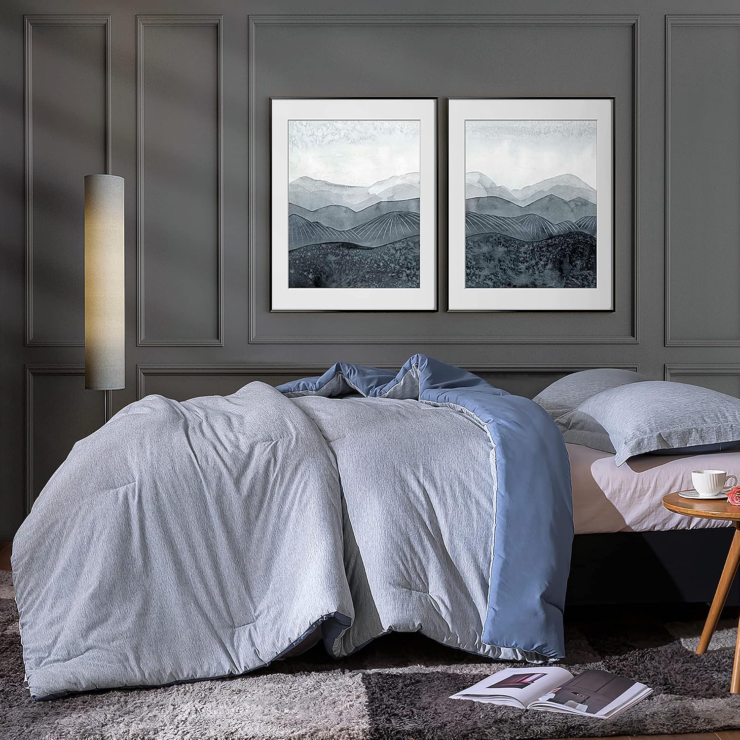 BEDELITE Twin Comforter Set - Blue Comforter Twin Soft Bedding Lightweight Comforter Set, Cationic Dyeing Striola Pattern Reversible Practical (1 Comforter 68x88 in, 1 Pillow sham 20x26 in)
