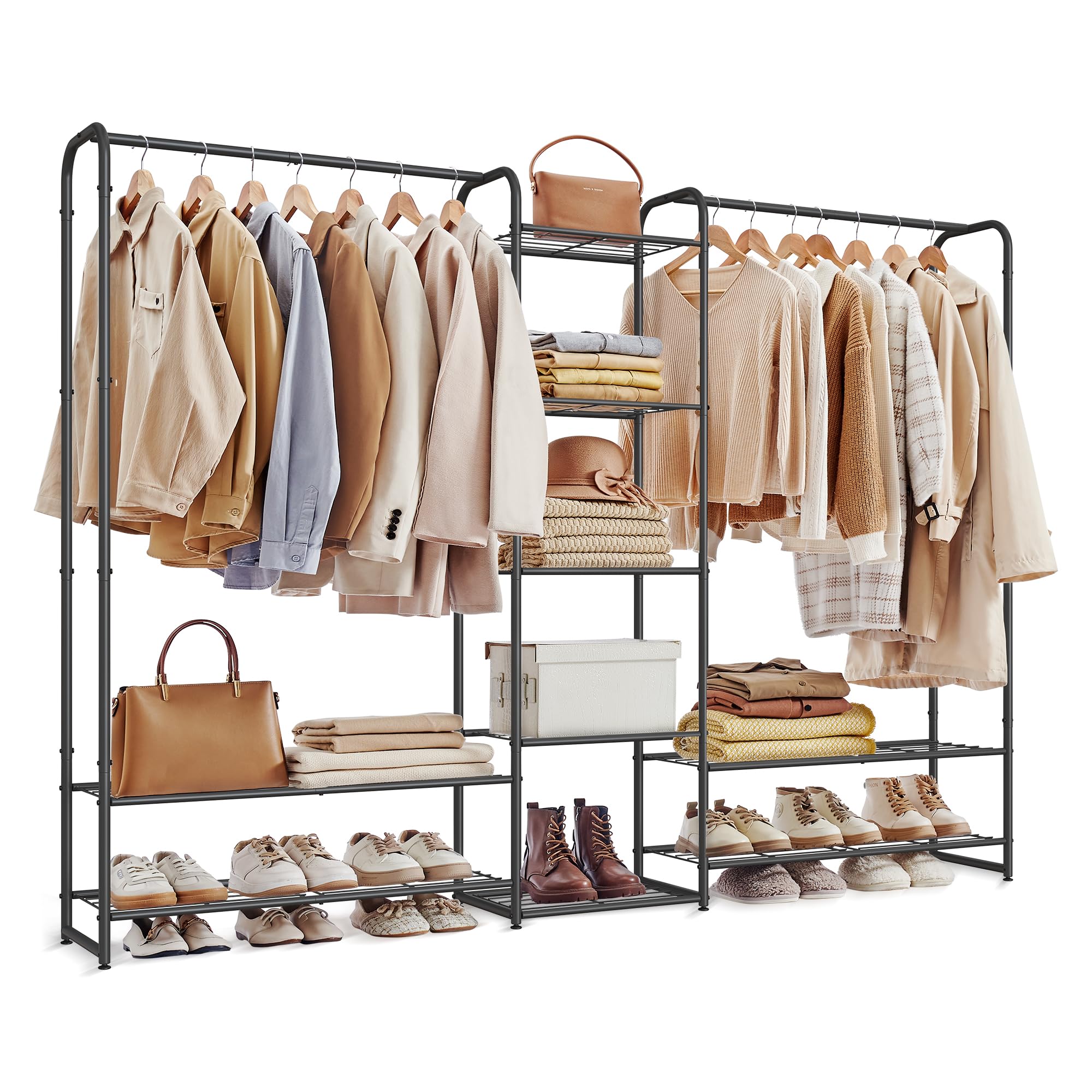 songmics wardrobe closet, 72 inch large portable closet, clothes rack for hanging clothes,heavy duty garment rack, storage organizer with shelves, 72 x 11.4 x 62.4 inches, black ulgr463b01
