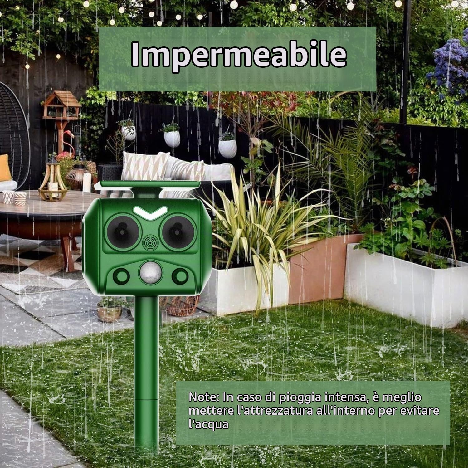 Ultrasonico Solare Alimentato Animale Deterrente,Sensore di Movimento e Luce Stroboscopica Impermeabile per Giardino,Cortile e Fattoria Allontana Volpi,Cani,Gatti,Uccelli e Ratti