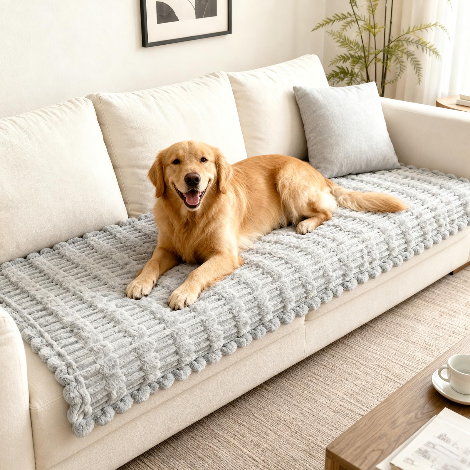 Hiiksolo Waterproof Sofa Cover for Dogs Thick Pet Sofa Protector Non Slip Washable, Couch Cover Furniture Protector for Living Room Light Grey, 70x180cm