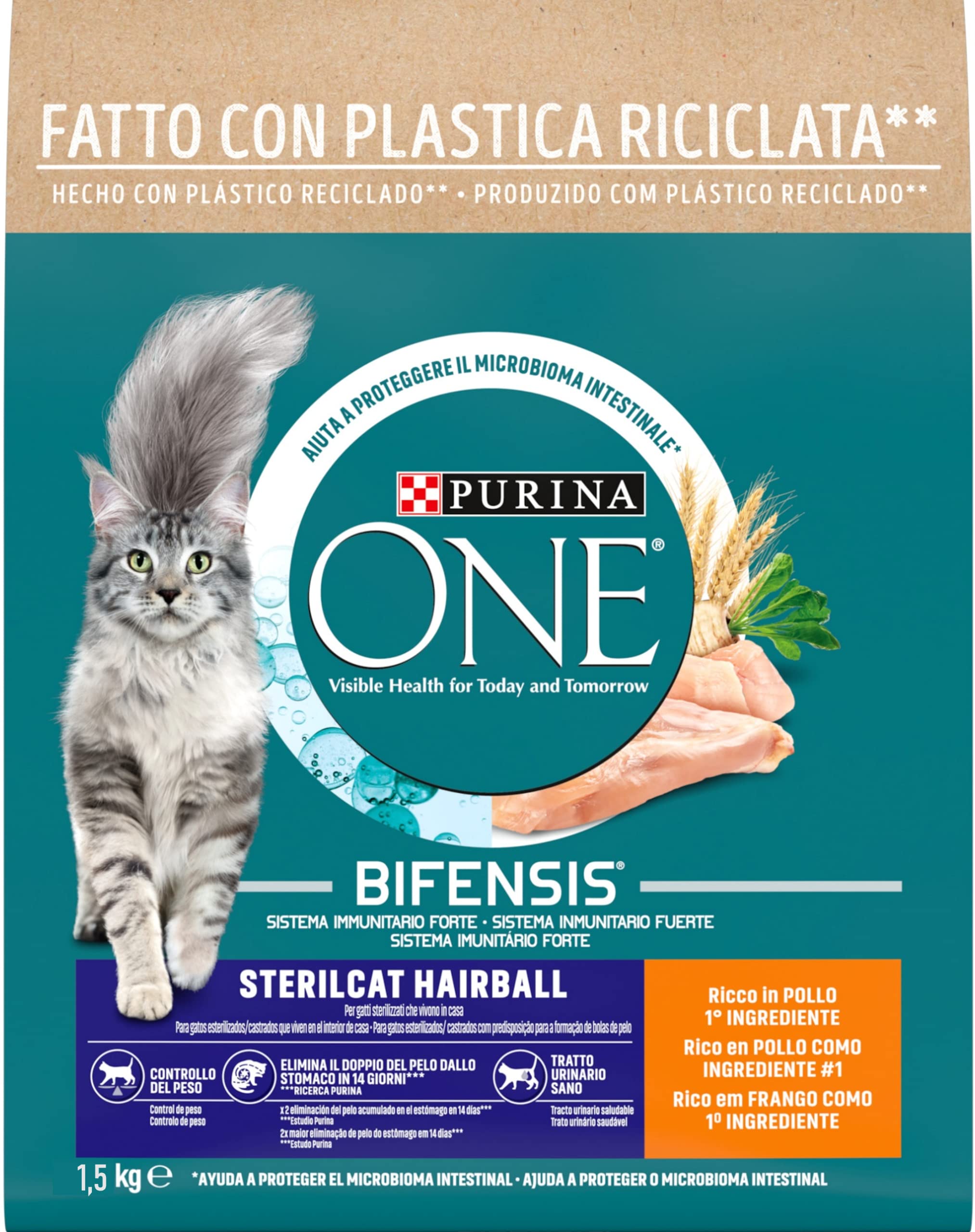 Purina One Nr. Bifensis Katzenfutter Sterilisiert Fell Und Haarbälle Mit Huhn, 6 Beutel À 1,5 Kg