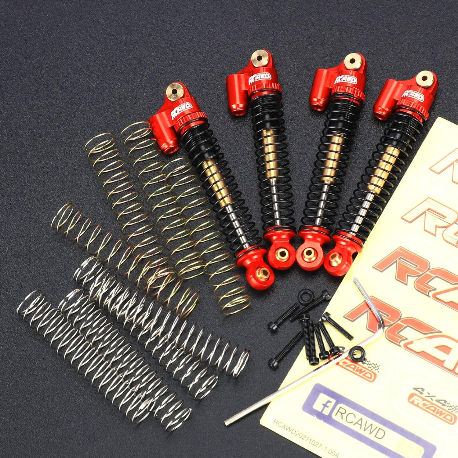 RCAWD Double Barrel Shock Absorber with Extra Springs for Axial AX24 XC-1 4WS Upgrades, Aluminum Front Rear RC Shocks Damper Parts for 1/24#AXI00003 Red