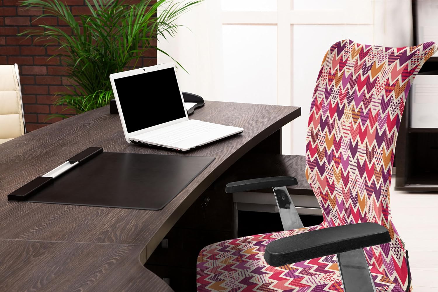 Ambesonne Chevron Office Chair Cover, Colorful Arrow Motifs Chevron Lines Geometrical Patchwork Inspired Pattern Cubes, Stretchable Decorative Universal Size High Back Printed Slipcover, Multicolor