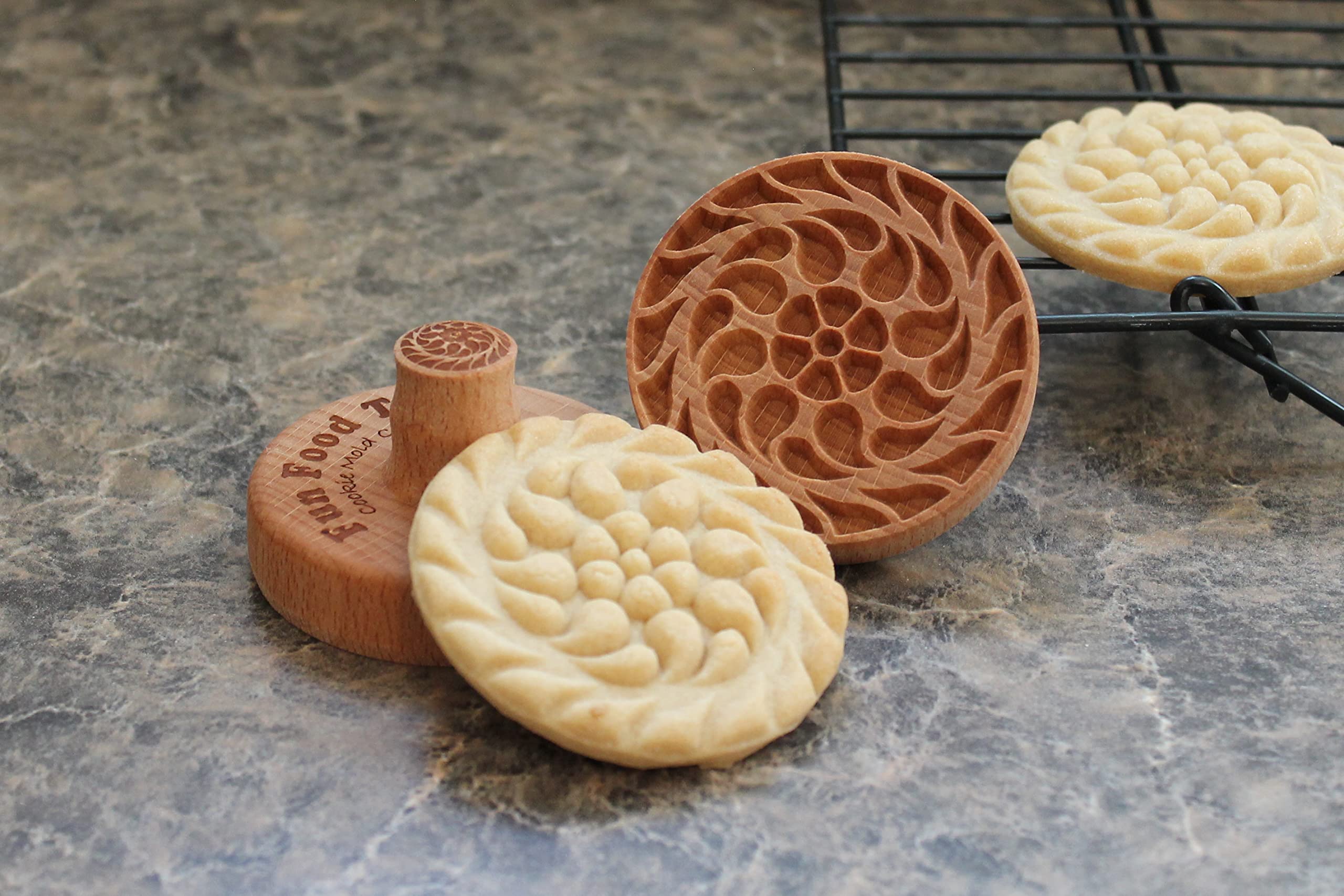 Sello de madera para galletas, 6,3 cm (espiral floral CS-043)