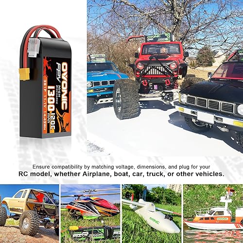 Miniatura 5 de OVONIC Lipo Batería 11.1V 120C 1300mAh 3S RC Batería con enchufe XT60 para FPV Racing Drone Quadcopter Helicóptero Avión RC Barco RC Car RC Modelos
