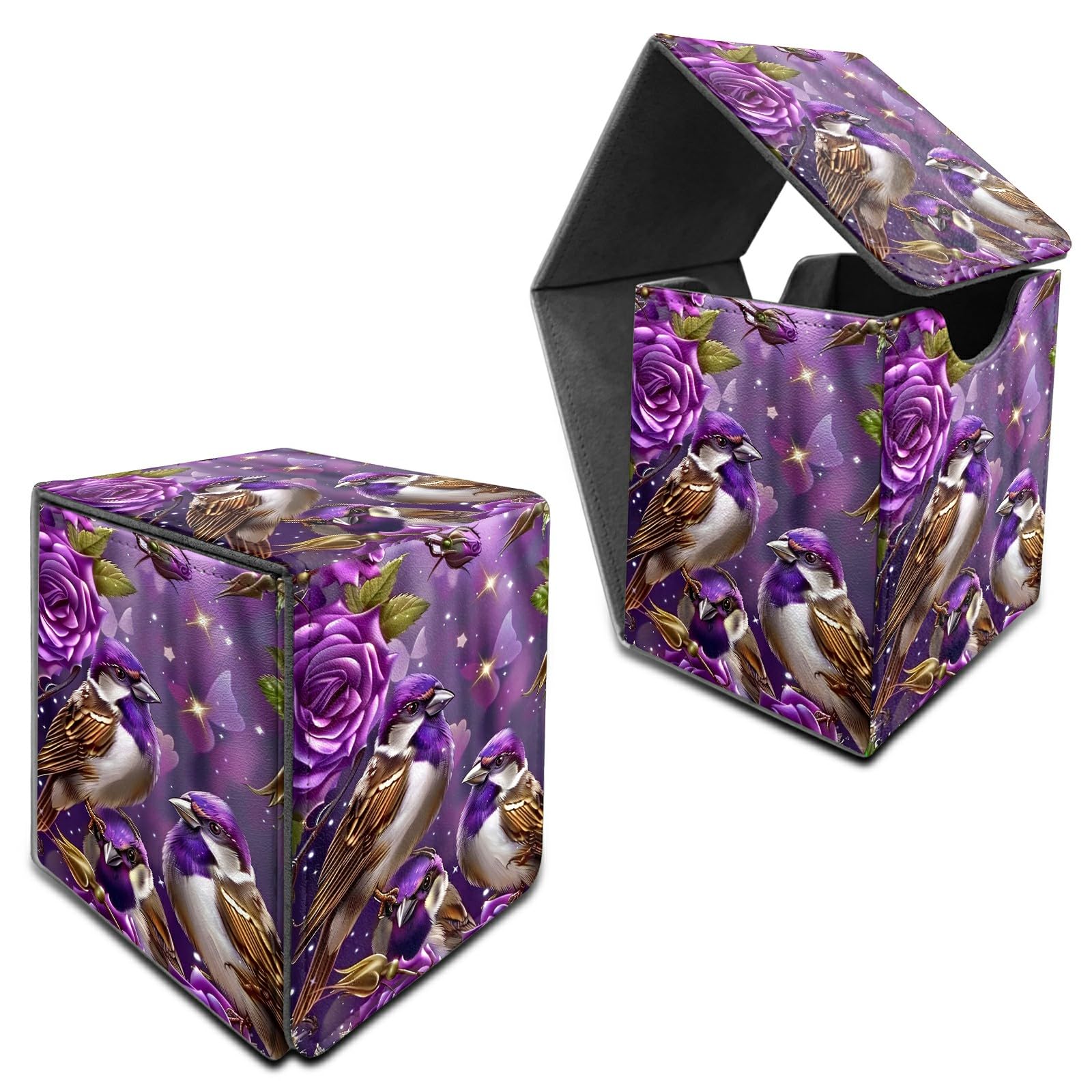RWUTYTIUL for MTG Commander Deck Box, Card Storage Box Fits 100+ Sleeved Cards, PU Leather Large Size Strong Magnet Card Deck Case Holder for Board Game Magic MTG TCG CCG, Purple Hummingbird