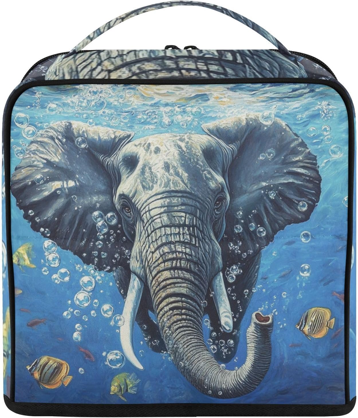 Standing Makeup Bag Elephant Art Fish Travel Toiletry Bag