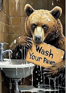 MXJSUA DIY 5D Diamond Painting Kits for Adults, Bear Bathroom Culture Diamond Art Painting Full Drill Crystal Rhinestone Embroidery Craft Kits for Home Wall Decor Gifts, 12x16inch